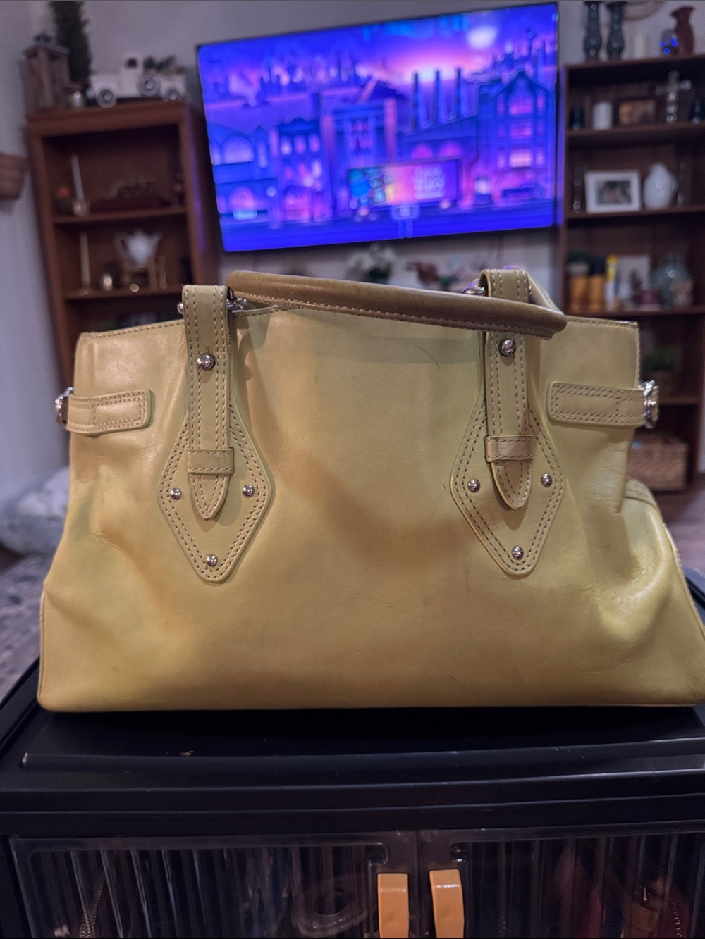 Cole Haan Green Leather SU05 Tote with Stud Accents Y2K